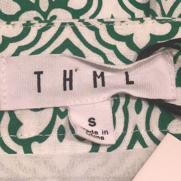 THML Green White Fleur Print 100% Cotton A line Pleated Mini Skirt NEW - Picture 13 of 16